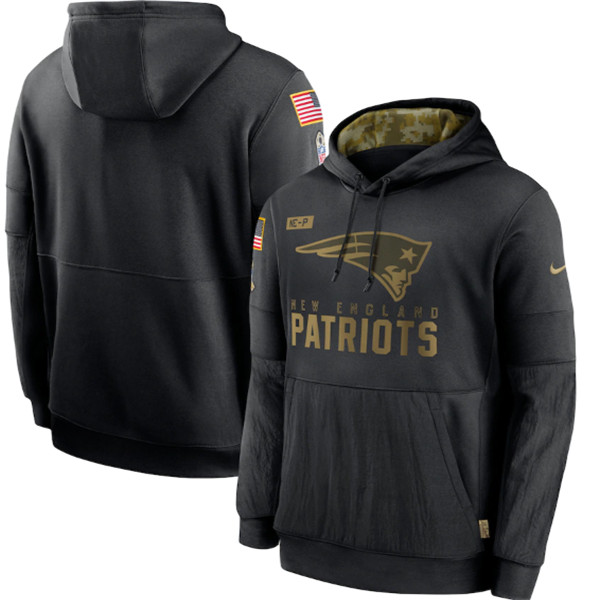 Men's New England Patriots Black Salute To Service Sideline Performance Pullover Hoodie 2020